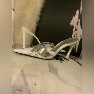 White & Silver Glam slide in heels